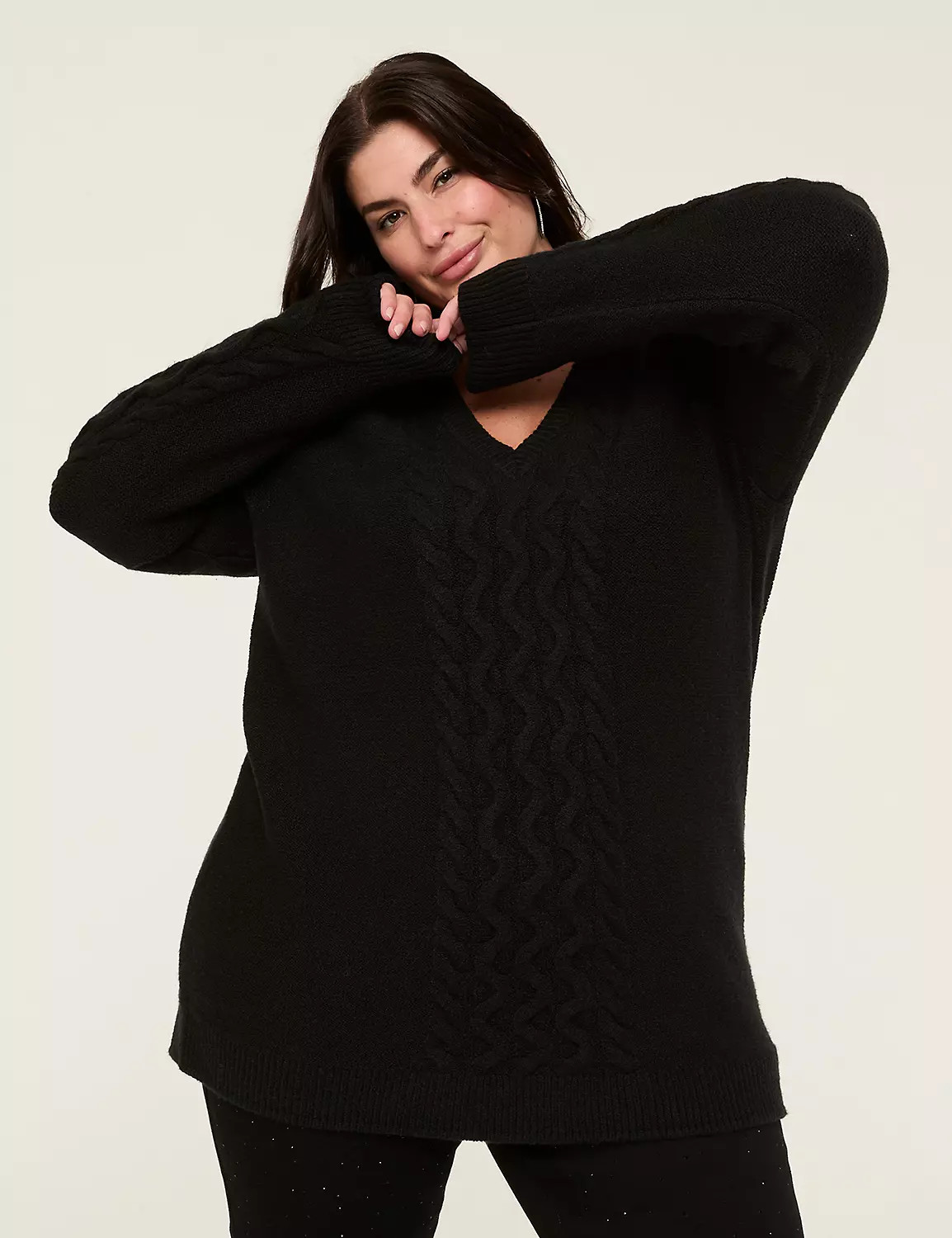 Cable Knit V-Neck Sweater | Lane Bryant (US)