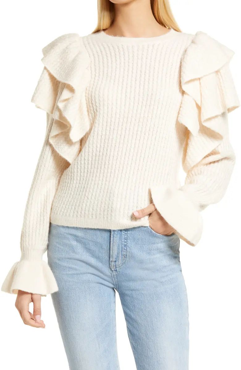Ruffle Sleeve Pointelle Sweater | Nordstrom