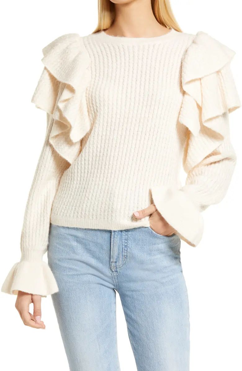 Rachel Parcell Ruffle Sleeve Pointelle Sweater | Nordstrom | Nordstrom