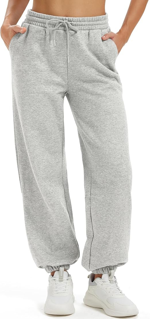 MAGCOMSEN Women's Fleece Lined Joggers Winter Baggy Sweatpants with Pockets Thermal High Waisted ... | Amazon (US)