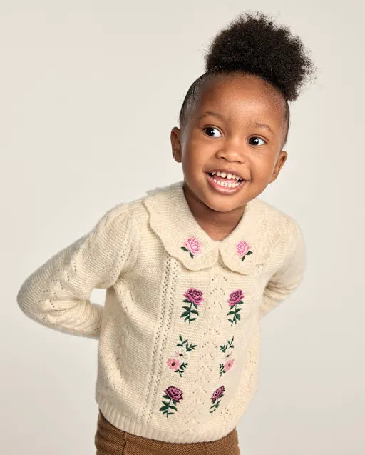 Girls Embroidered Floral Peter Pan Sweater - Countryside Manor - Tan | Gymboree