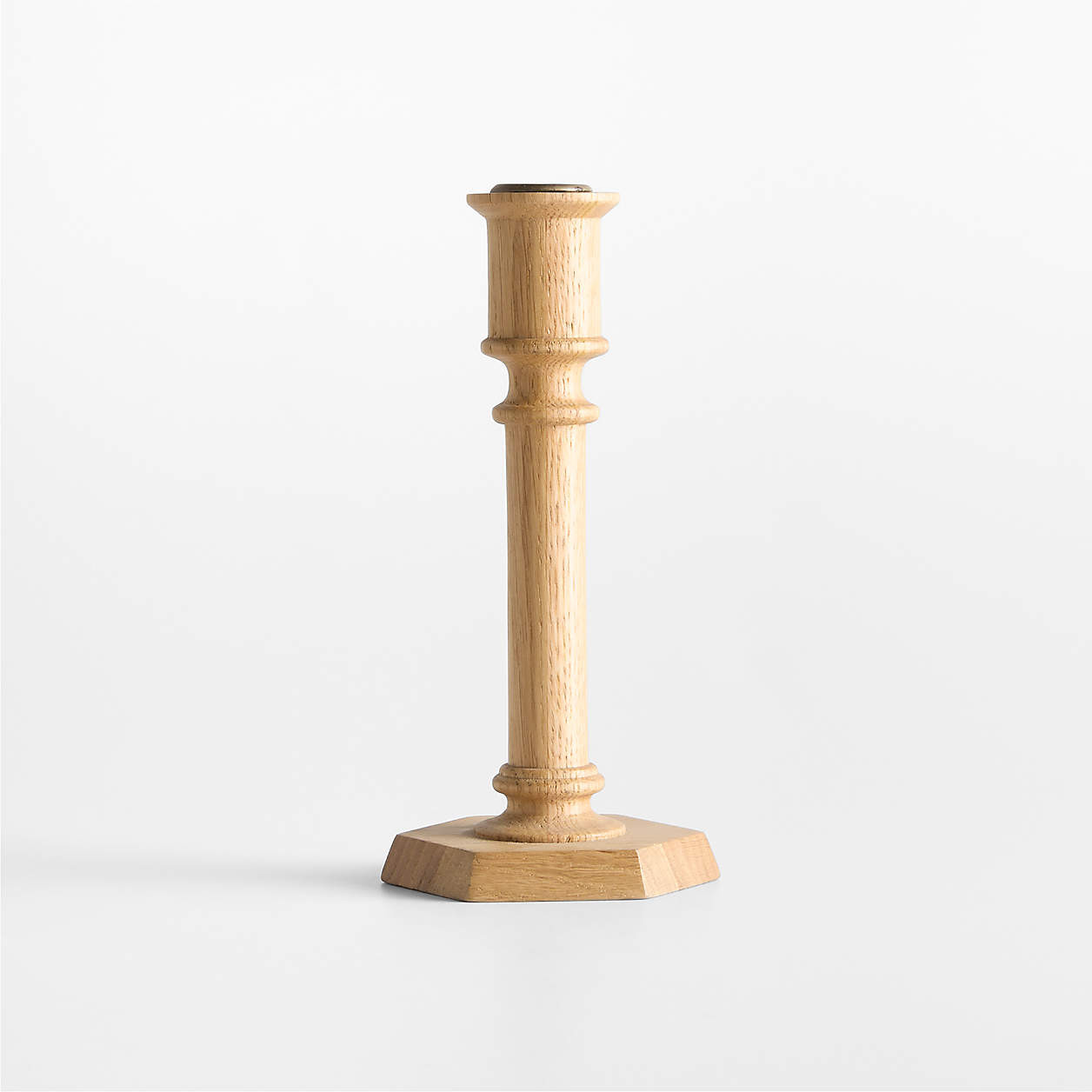 Simson Small Oak Wood Taper Candle Holder 8" | Crate & Barrel | Crate & Barrel