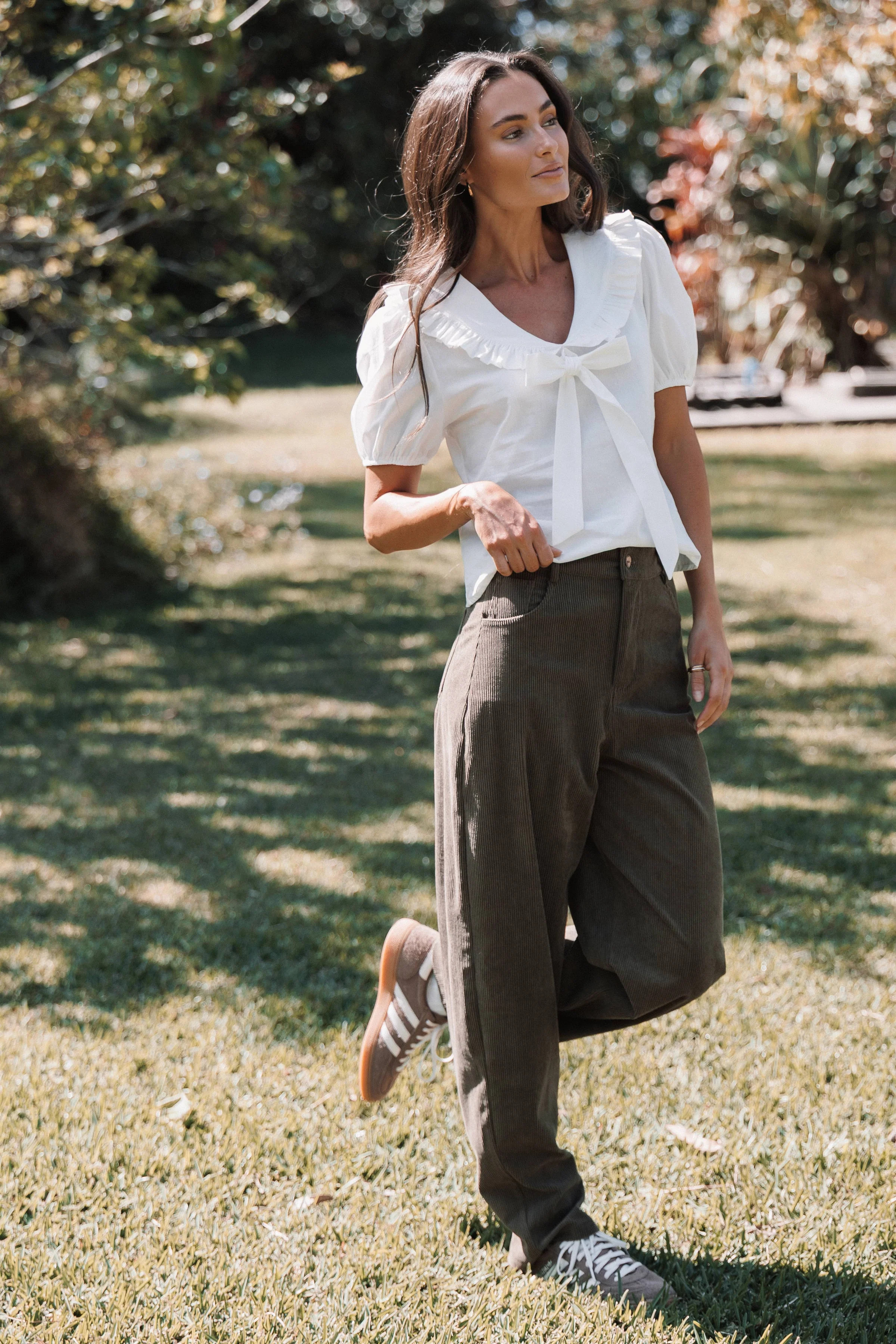 Hillary Barrel Leg Jeans - Olive Corduroy | Petal & Pup (US)