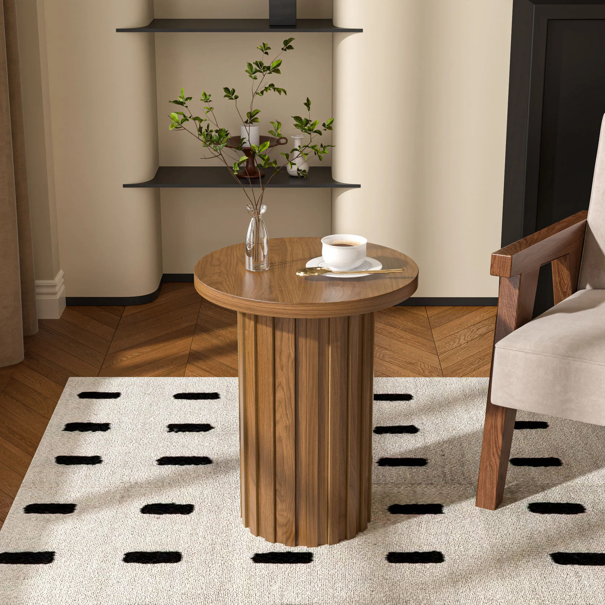 Round End Table With Fluted Pedestal Base, Side Table With Strip Columns Base | Wayfair North America