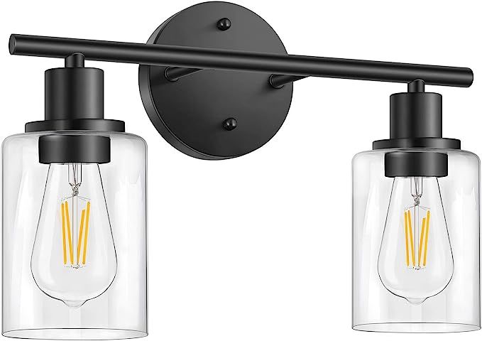 Bathroom Light Fixtures, 2 Light Matte Black Vanity Light, Vintage Wall Sconces Lighting, Modern ... | Amazon (US)
