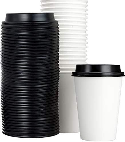 White 12 Oz Paper Coffee Cups With Recyclable Dome Lids, 100 Pk. BPA Free Disposable Drink Cup Set f | Amazon (US)