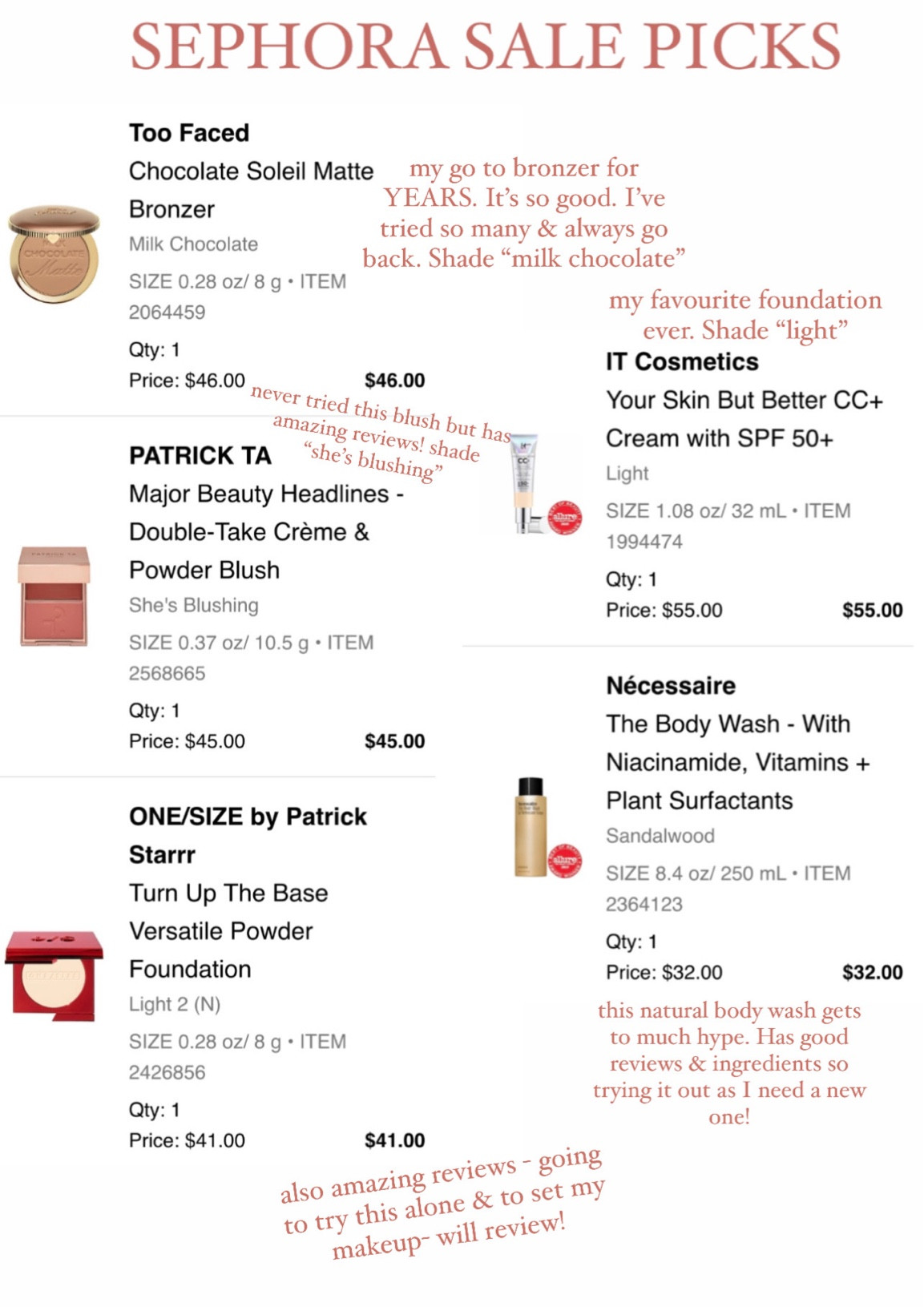 All of my Sephora sale picks! 

bronzer, blush, makeup, beauty, skincare, body wash, foundation 

#LTKsalealert #LTKCyberweek #LTKbeauty