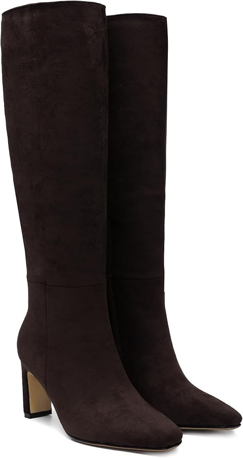 Burgundy Knee High Boots for Women Square Toe Chunky Heeled Boots Fall Dress Elastic Tall Boots w... | Amazon (US)