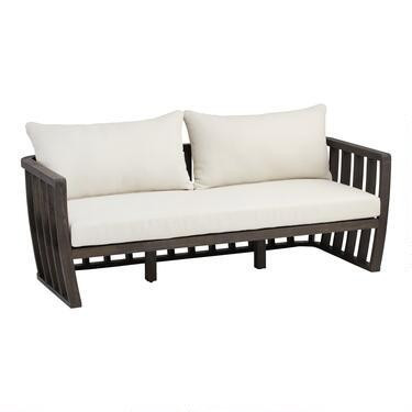 Dark Gray Barrel Wood Byron Outdoor Bench | World Market