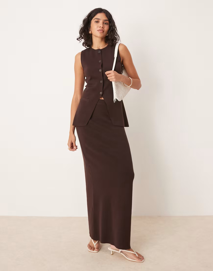 Pretty Lavish knit maxi skirt in chocolate (part of a set)-Brown | ASOS (Global)