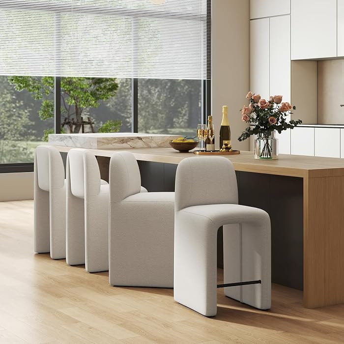 26" Upholstered Counter Height Bar Stools Set of 4, Modern White Chenille Bar Stools with Support... | Amazon (US)