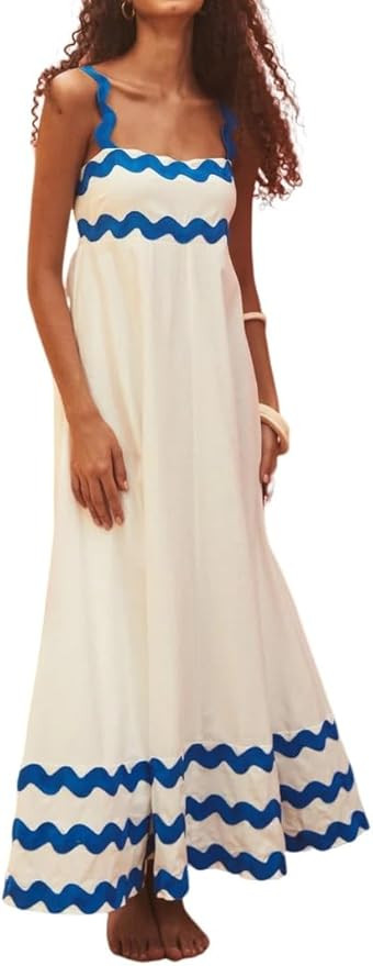 Women's Casual Sleeveless Shirred Back Vacation Beach Maxi Flowy Dress | Amazon (US)