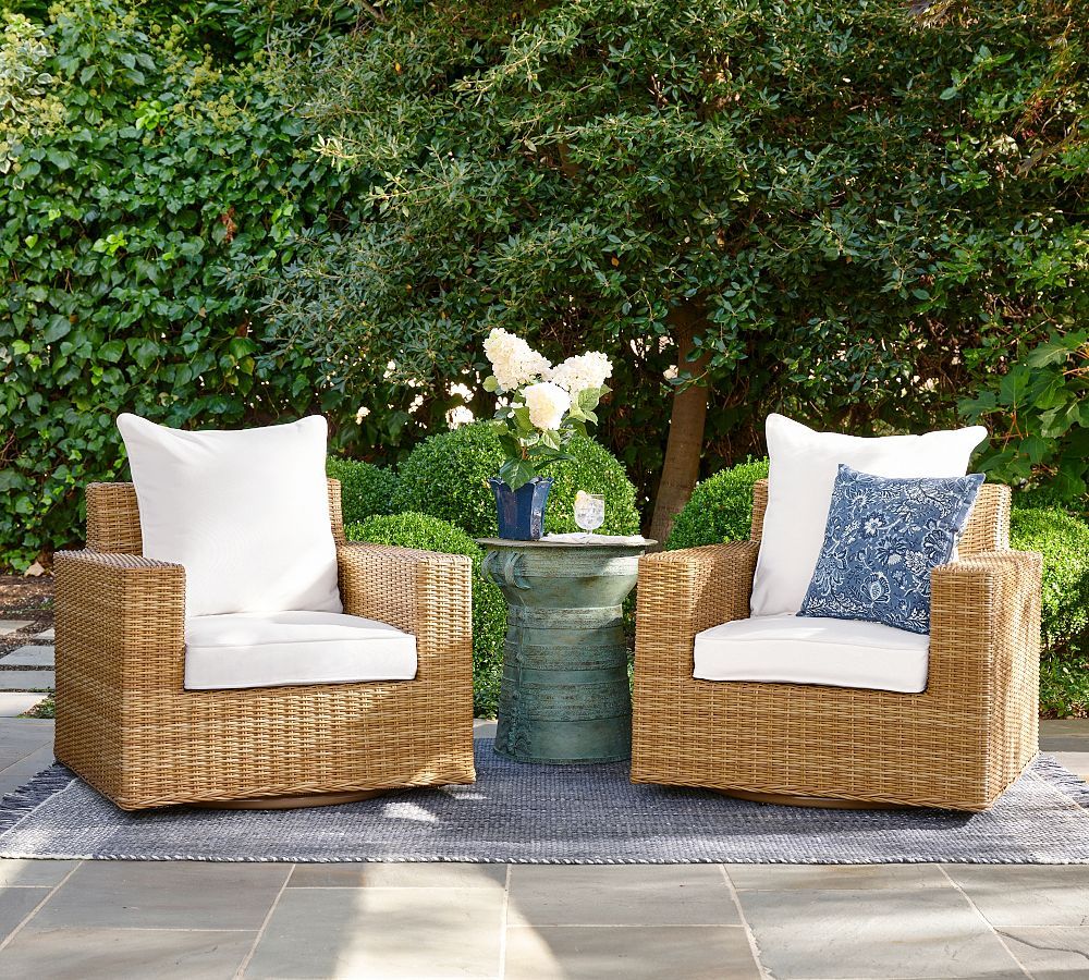 Torrey Wicker Square Arm Swivel Outdoor Lounge Chair, Set of 2 | Pottery Barn (US)