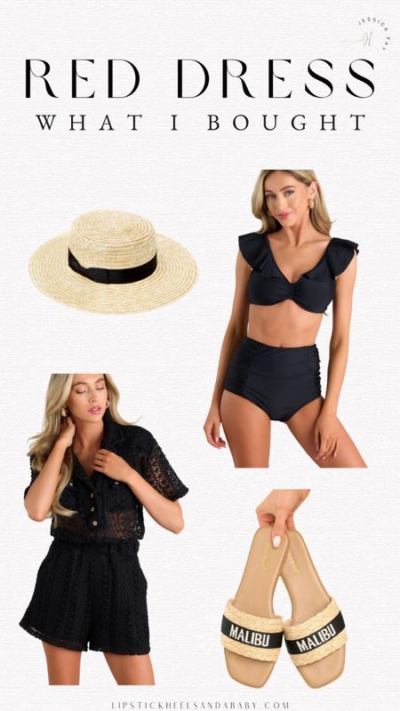 Red dress, black bikini set, black swimsuit, cover up, straw hat, straw sandals, beach outfit 

#LTKfindsunder50 #LTKfindsunder100