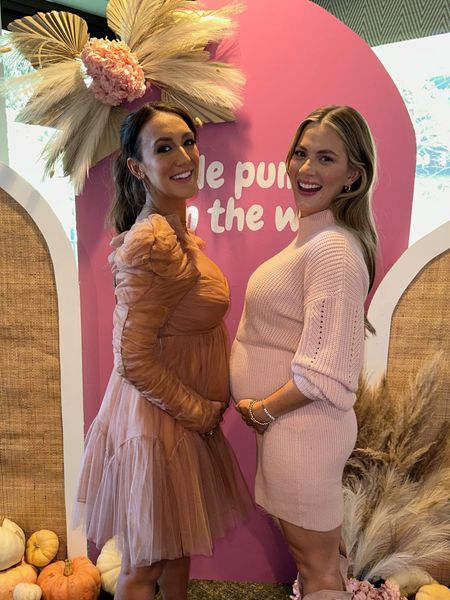 Bump friendly dresses perfect for a baby shower. Pink sweater dress also available in ivory. Tulle dress also available in baby blue 

#LTKbump #LTKSeasonal #LTKstyletip