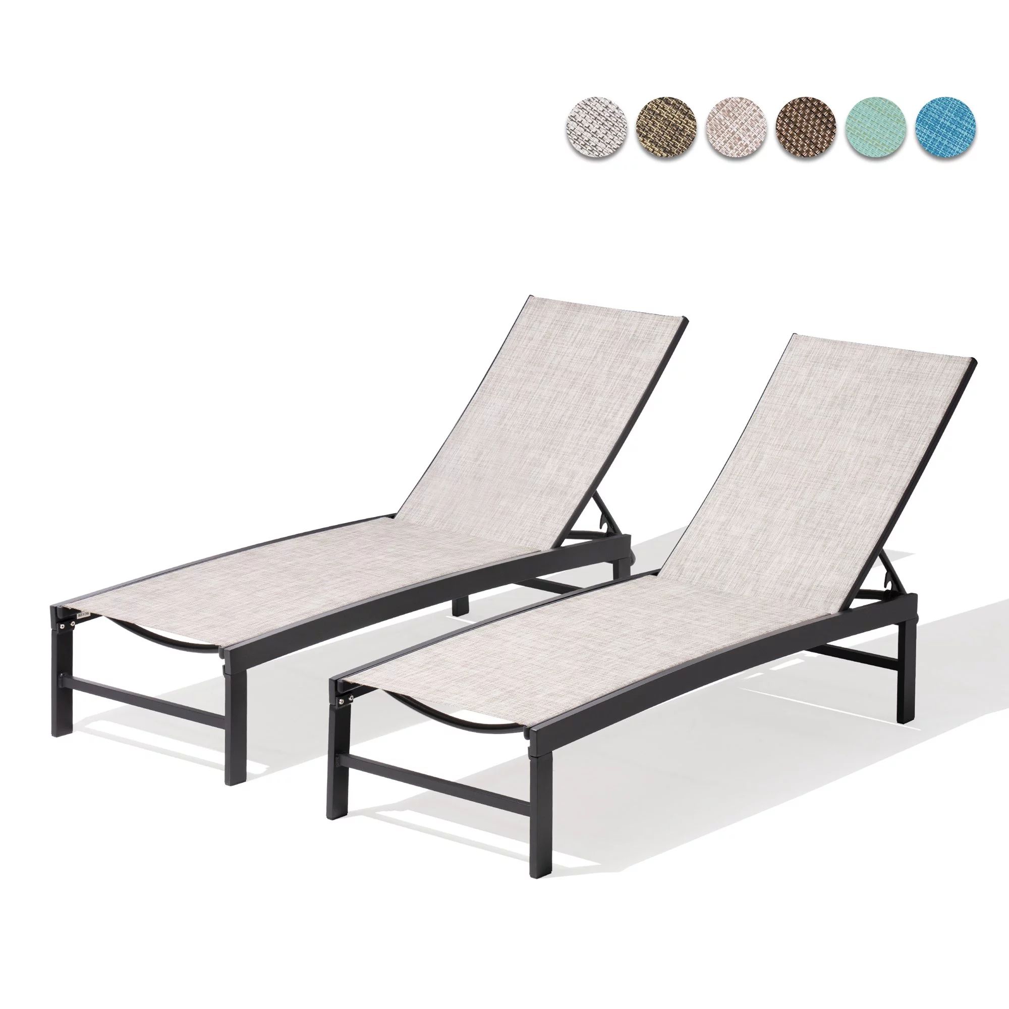 Pellebant  Adjustable Aluminum Patio Chaise Lounge Chairs Outdoor (Set of 2) Earth Fabric, Dark G... | Walmart (US)