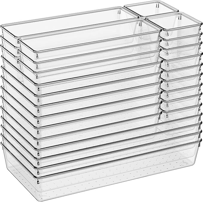 Large Clear Plastic Drawer Organizer 28 Pack - 5 Sizes (XL to small) Acrylic Drawer Organizer Tra... | Amazon (US)