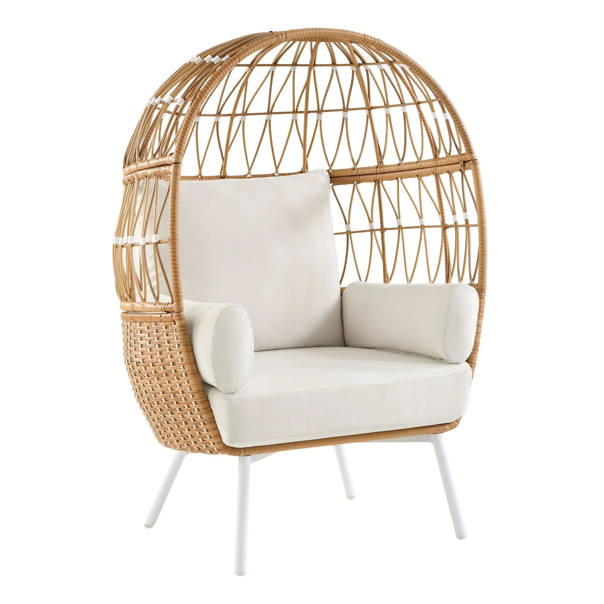Better Homes and Gardens Lilah Boho Outdoor Stationary Wicker Egg Chair; White | Walmart (US)