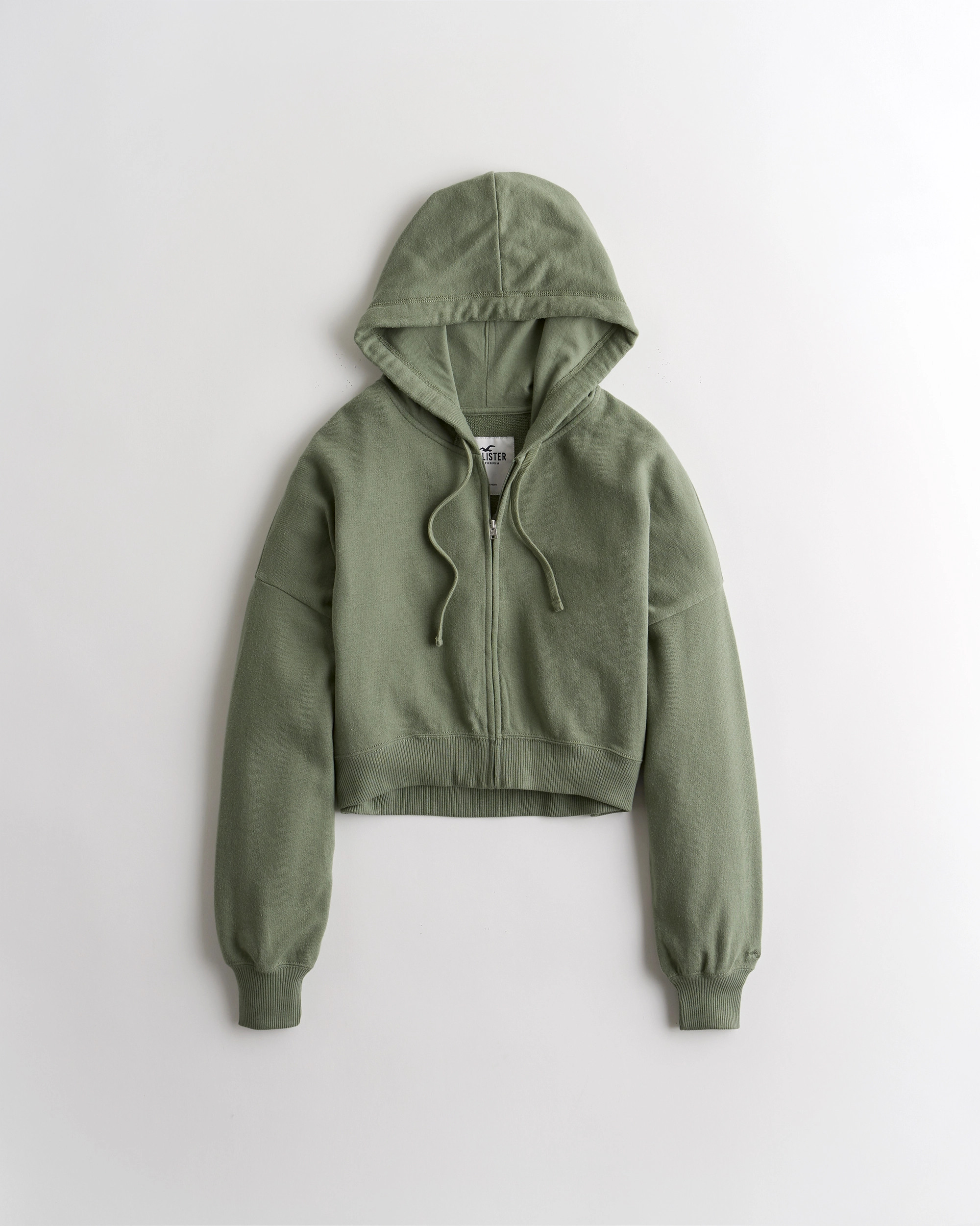 Kurzer Boyfriend-Hoodie aus Frottee mit durchgehendem Reißverschluss | Hollister (EU)