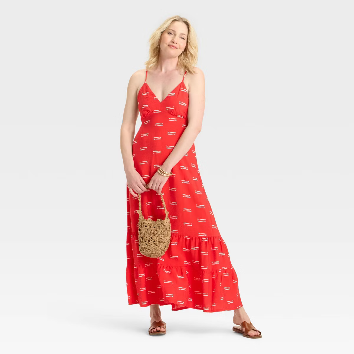 Women's Open Back Maxi Dress - A New Day™ Red/White Fish M | Target