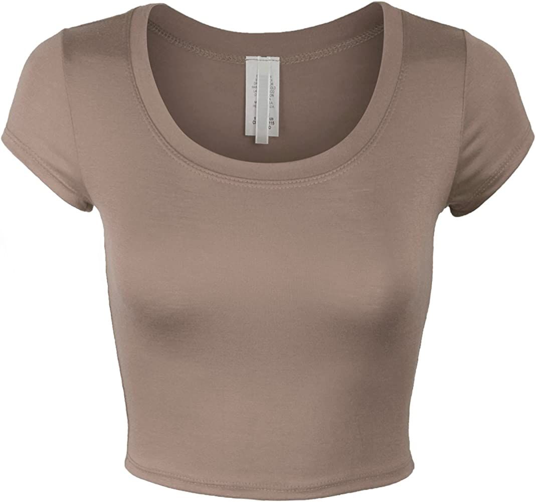 BOHENY Womens Short Sleeve Crop Top Solid Round Neck T Shirt | Amazon (US)