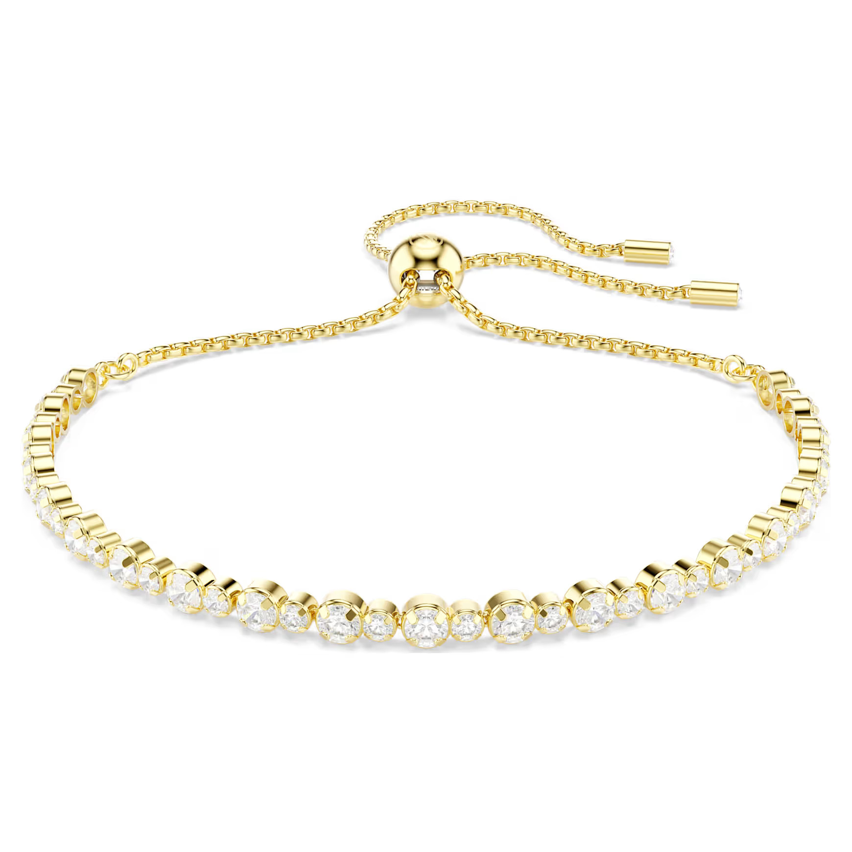 Matrix Tennis bracelet, Round cut, White, Gold-tone plated by SWAROVSKI | SWAROVSKI