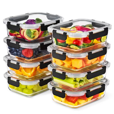 Sorbus 16 Piece Rectangular (1040ml/ 35oz/ 4.4cups) Glass Meal Prep Containers with Airtight Lids - Preserves Freshness, Oven Safe, durable, BPA-free | Target