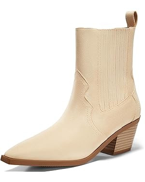 Coutgo Womens Western Pointed Toe Ankle Booties Chunky Stacked Heel Chelsea Boots Cowboy Elastic ... | Amazon (US)