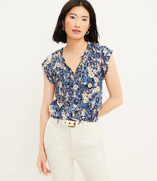 Garden Button Tie Neck Top | LOFT