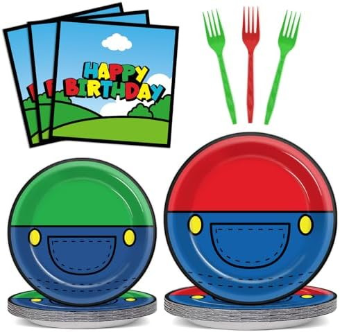 96 Pcs Super Theme Brother Birthday Party Plates and Napkins Brothers Theme Decorations Gamer Bir... | Amazon (US)