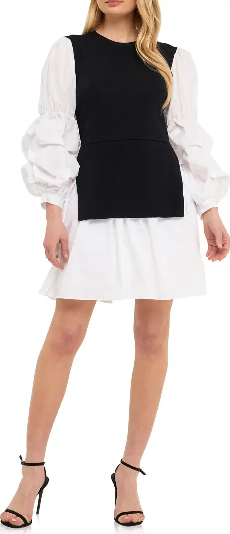 Mixed Media Long Sleeve Minidress | Nordstrom