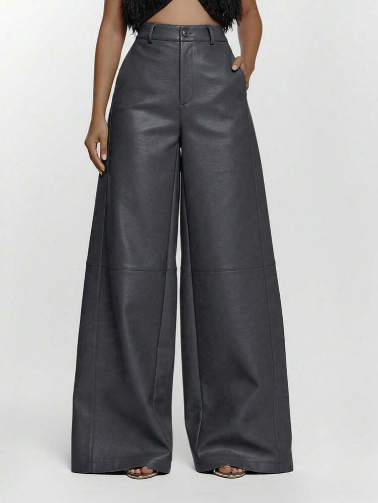 MUSERA Faux Leather Wide Leg Mid Waist Trousers Sexy Going Out Autumn Fall Night Out Winter Cute ... | SHEIN