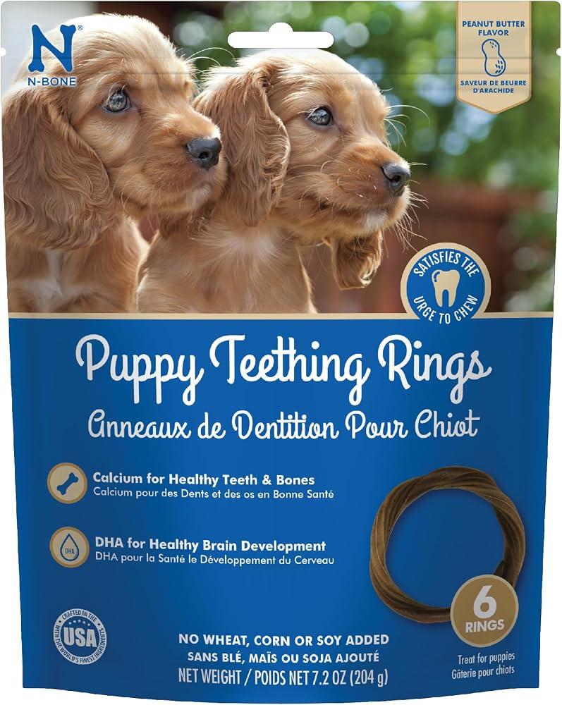 N-Bone Puppy Teething Rings Peanut Butter Flavor Dog Treat, 6 Count Bag, 7.2-oz | Amazon (US)