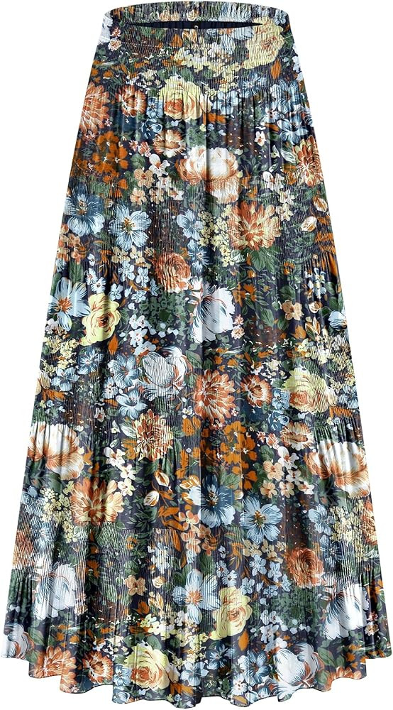 CYiNu Women's Chiffon Elastic High Waist Tiered Pleated Floral Printed A-Line Boho Long Maxi Skir... | Amazon (US)