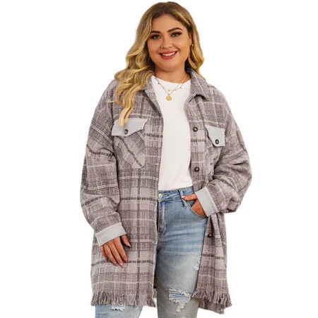 Stylish Long Sleeve Plaid Coat in Pink for Women | Walmart (US)