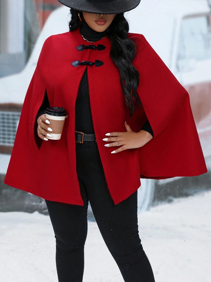 SHEIN Frenchy Plus Cloak Sleeve Duffle Overcoat | SHEIN