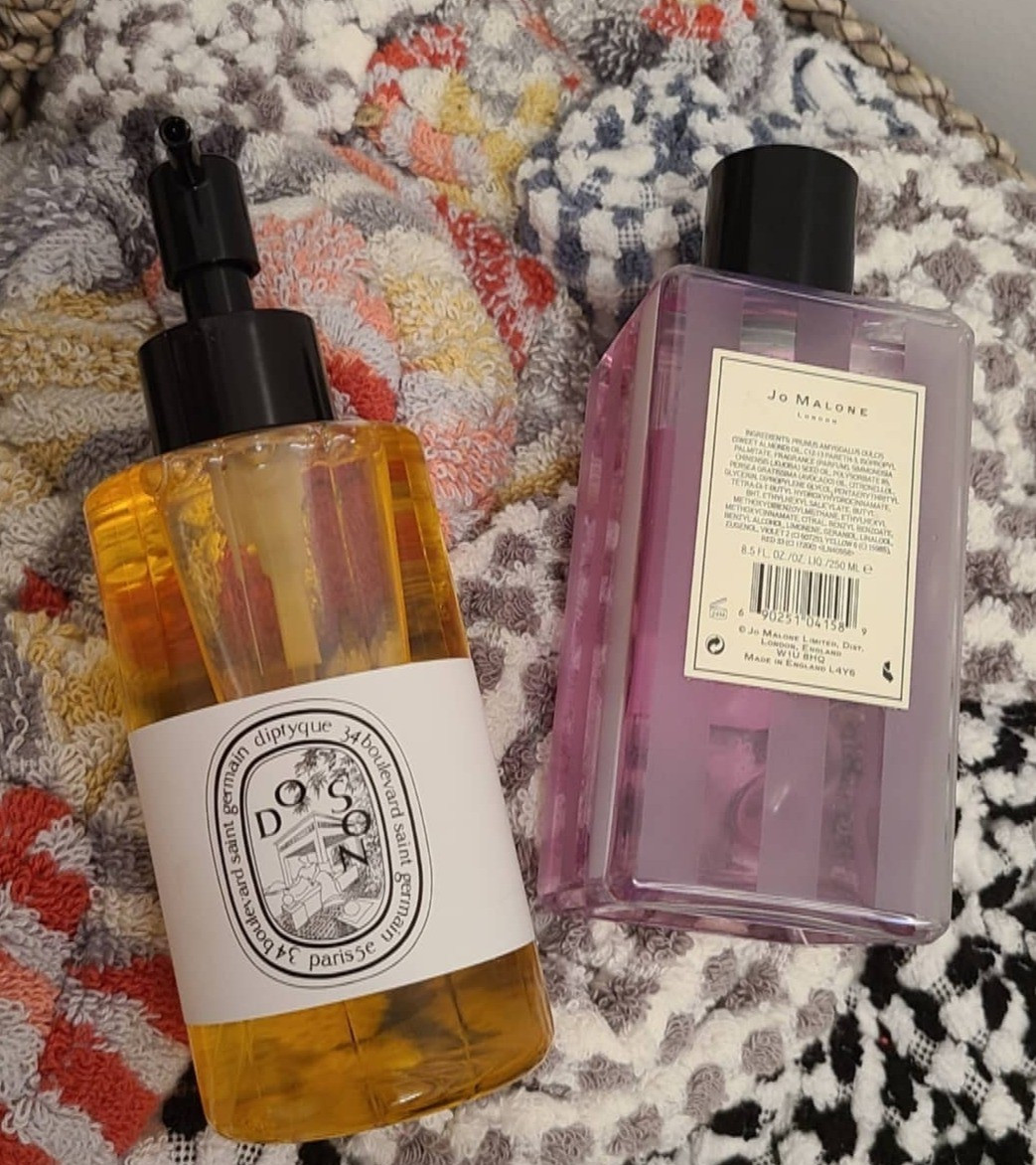 Diptyque Do Son Shower Oil and Jo Malone Red Roses Bath Oil. Apply to damp skin, immediately after a shower, for soft & supple skin. It's a great layering scent as well.

#LTKBeauty #LTKSaleAlert #LTKTravel