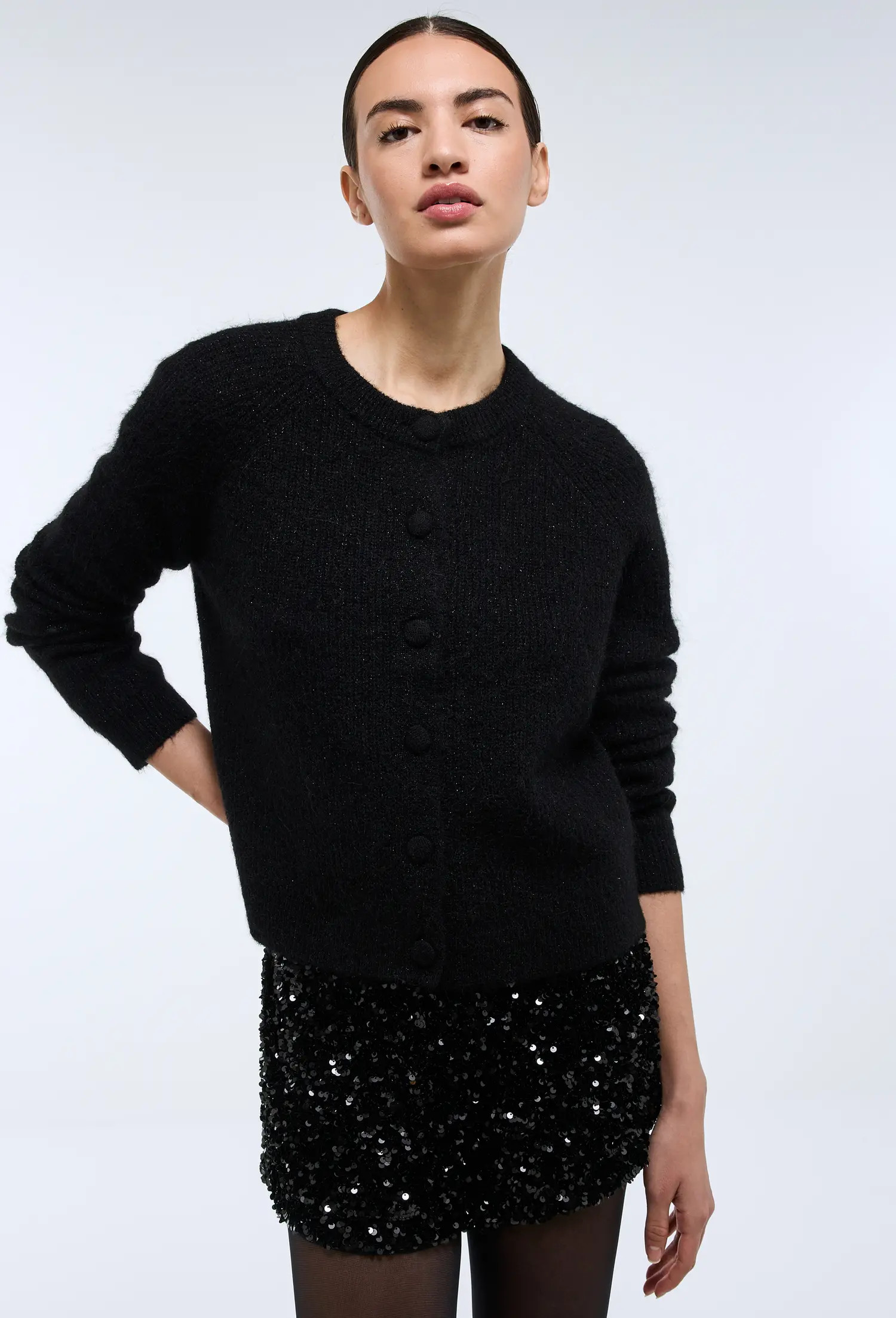 Cardigan boutonné contenant de l'alpaga et des fils métallisés | Monoprix Mode