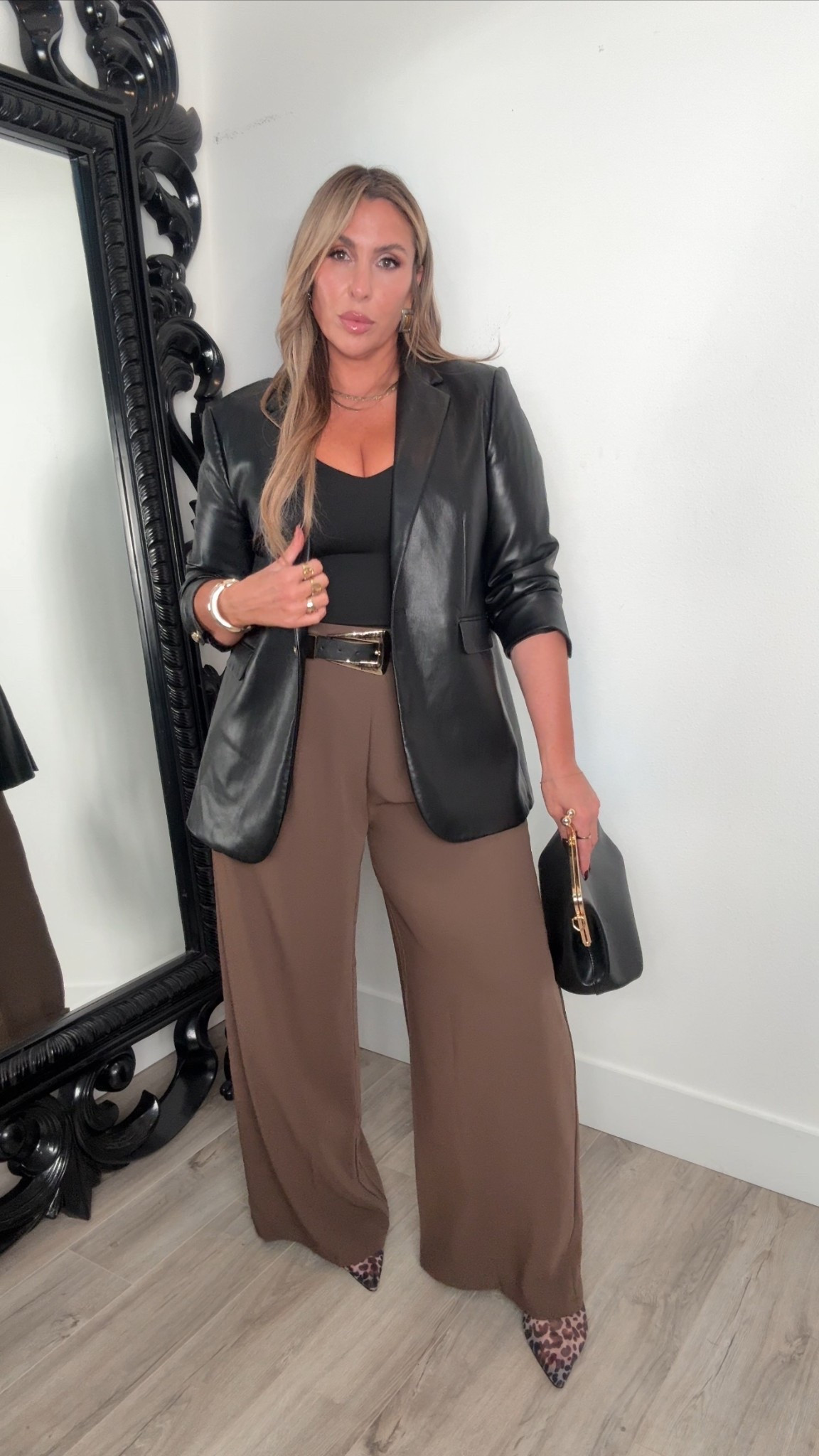 Midsize elevated casual

amazingggg pants, drapes very nice size XL Long (stretchy waist) color: light brown 

Faux Leather jacket old zara linked similar

Heels very comfortable 

#fallfashion #midsize 

#LTKWorkwear #LTKTall #LTKStyleTip #LTKMidsize #LTKFindsUnder50