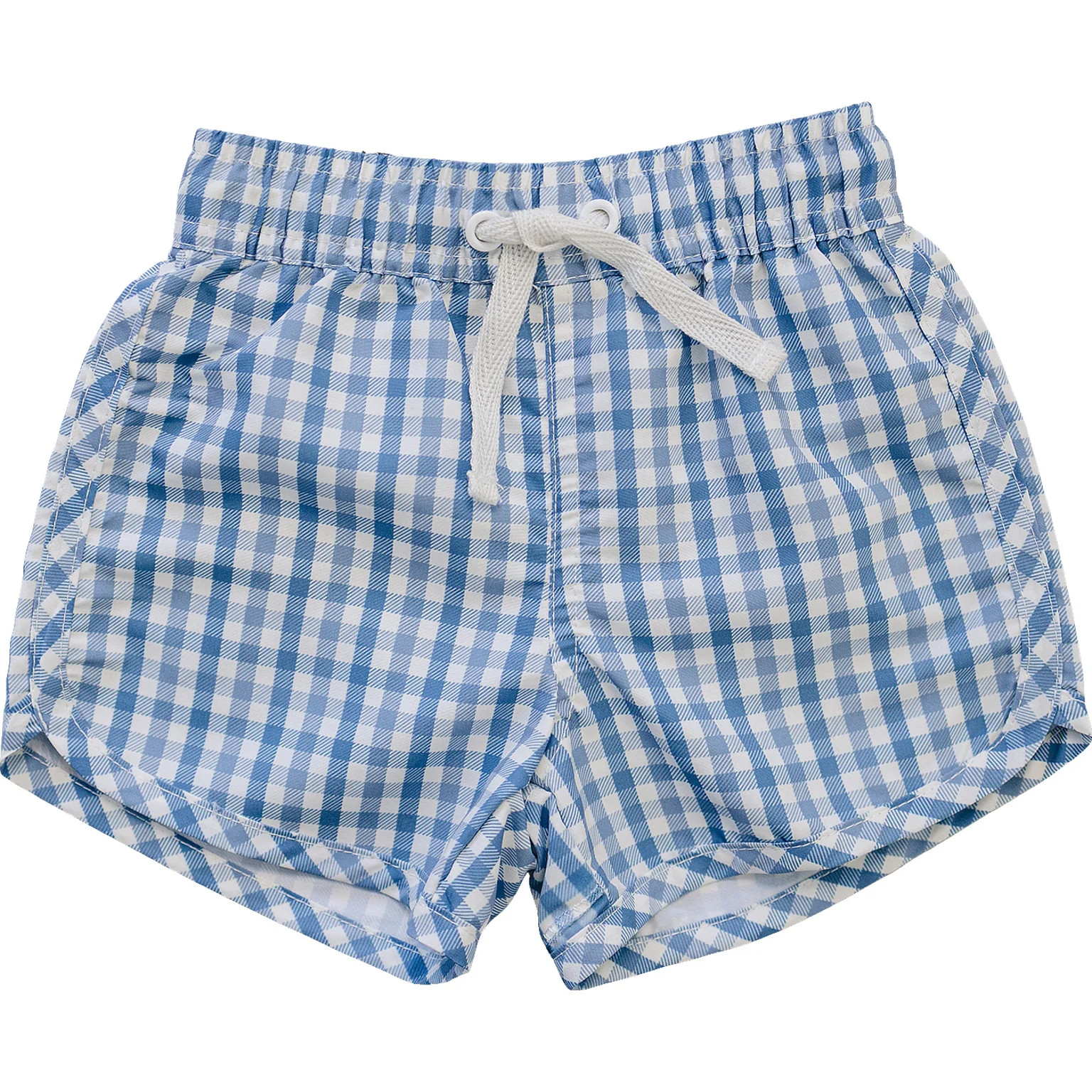 Light Blue Gingham Swim Shorts | Mebie Baby