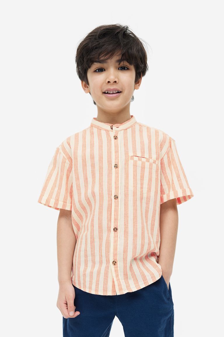 Linen-blend Band Collar Shirt | H&M (US)