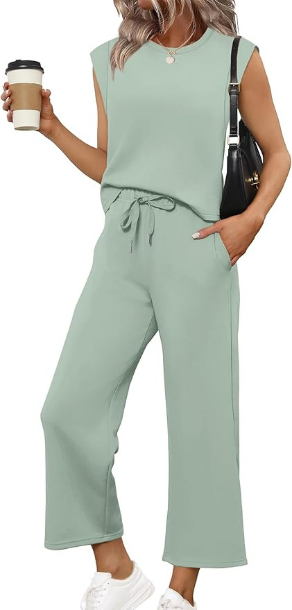 SAMPEEL Two Piece Sets for Women Casual Travel Vacation Outfits Summer Wide Leg Crop Pants Lounge... | Amazon (US)