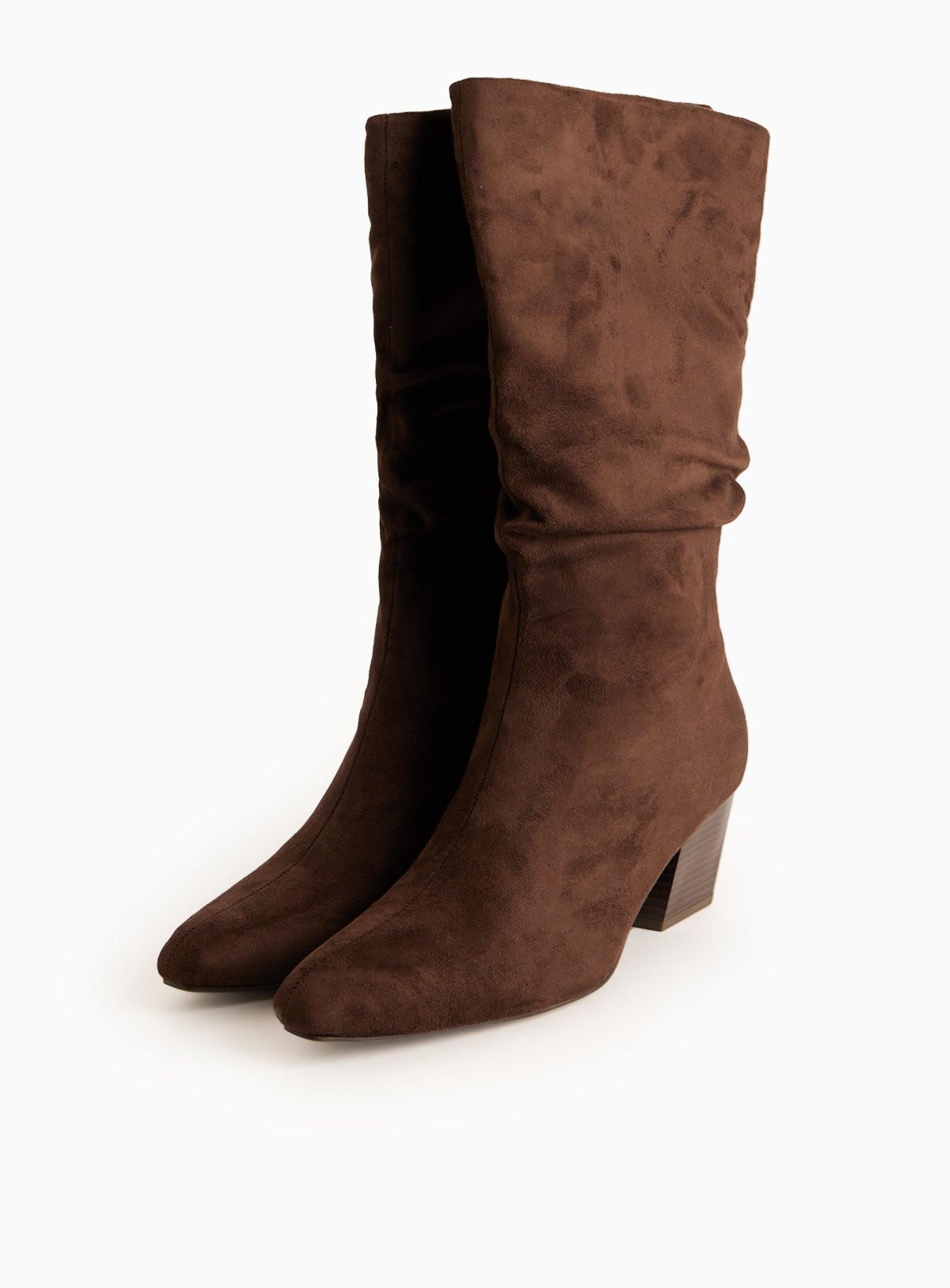 Brown Faux Suede Ruched Detail Boots | Tu Clothing
