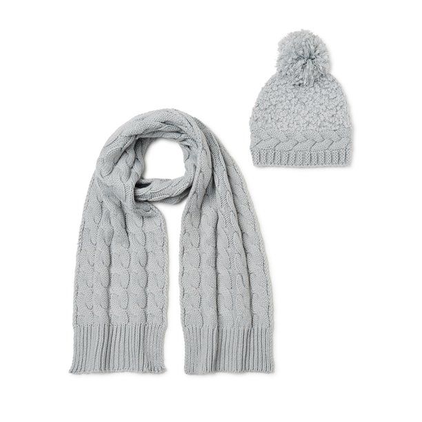 Time and Tru Women's Popcorn Knit and Braided Beanie Hat and Scarf Set, 2-Piece - Walmart.com | Walmart (US)