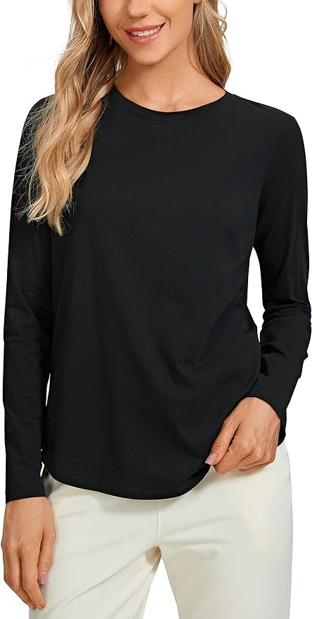 CRZ YOGA Pima Cotton Workout Long Sleeve Shirts for Women Athletic Crewneck Yoga Casual Tops Plai... | Amazon (US)