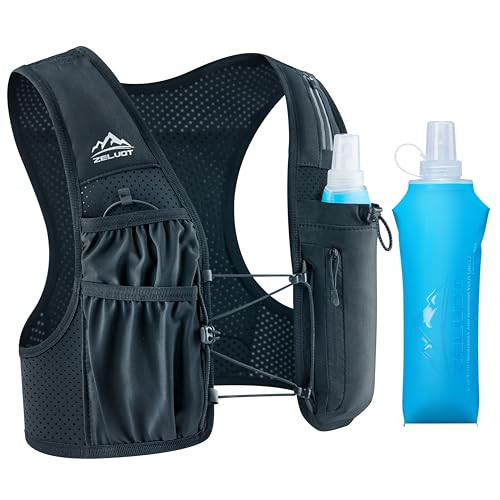 Zelvot Running Vest for Women Men, USA Original Patent, Adjustable Chest Straps Running Hydration Vest with 500ml Soft Flask, Lightweight Reflective Hydration Backpack for Marathon (Black, XS/S) | Amazon (US)