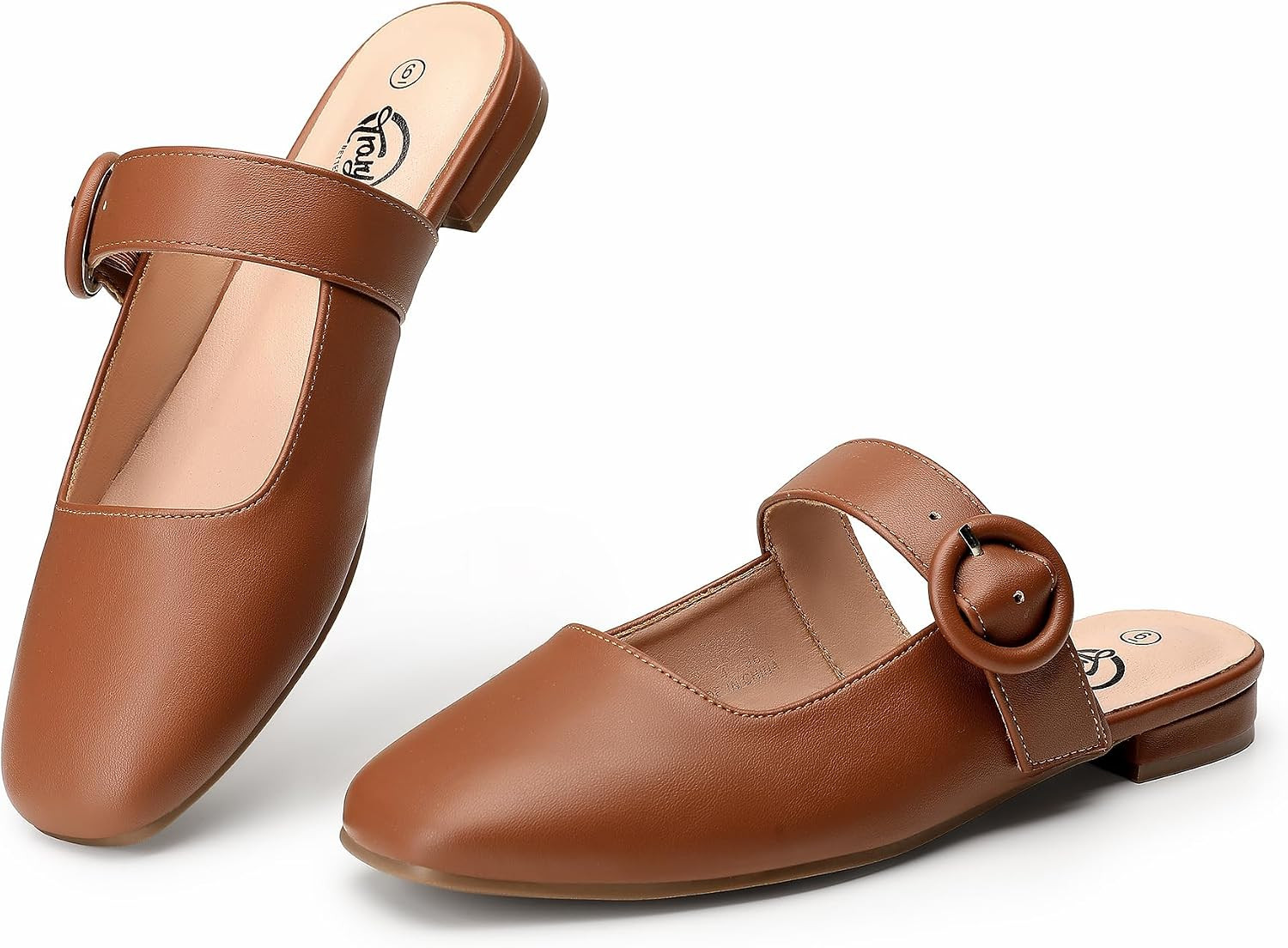 Trary Selora Mary Jane Mules for Women Square Toe Adjustable Strap Flats | Amazon (US)