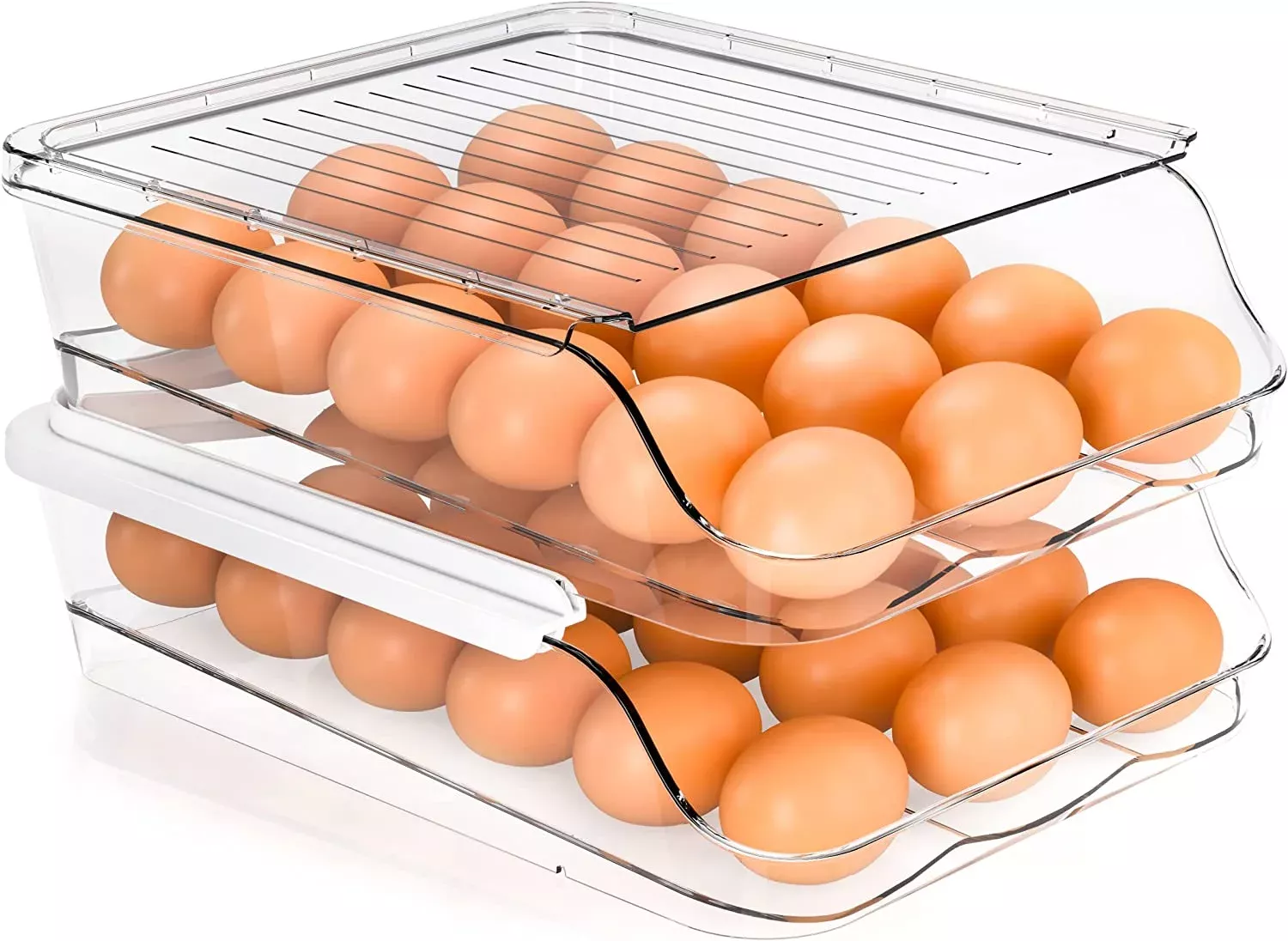 Vtopmart 2 pack Egg Holder for fridge 14 eggs Stackable Plastic Egg Tray lid