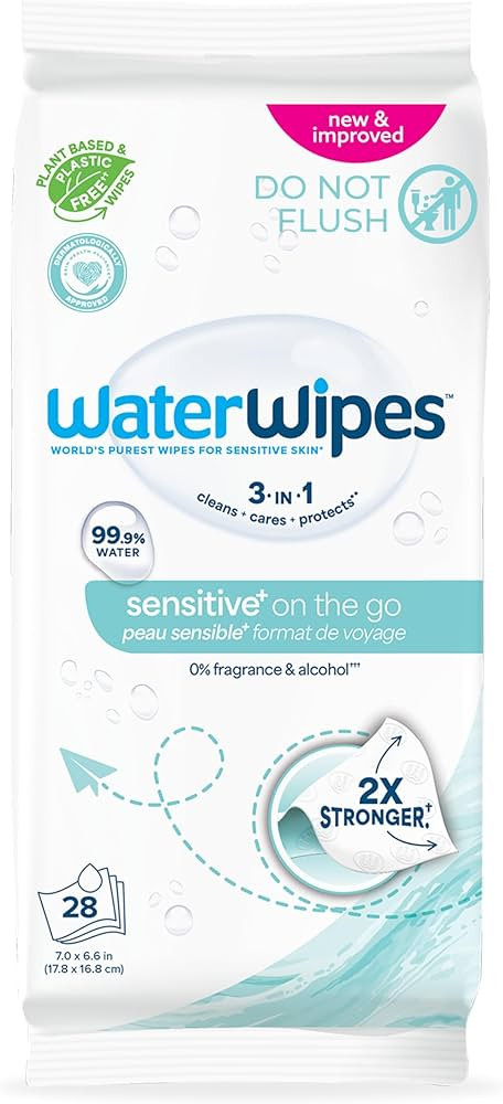 WaterWipes Sensitive+ On The Go Wipes, 3-In-1 Cleans, Cares, Protects, 99.9% Water, Unscented & H... | Amazon (US)