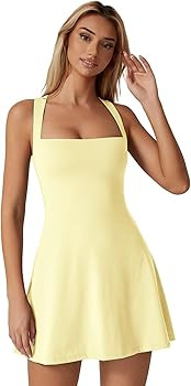QINSEN Womens Square Neck Tennis Dress Sleeveless Built in Shorts Golf Athletic Dress with Pocket... | Amazon (US)